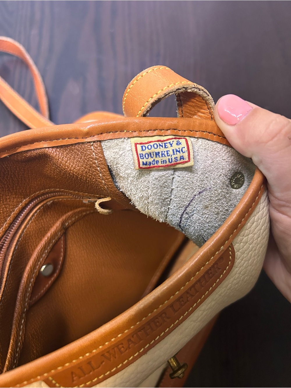Dooney & Bourke Cream and Tan Leather Saddle Crossbody - Picture 9 of 10